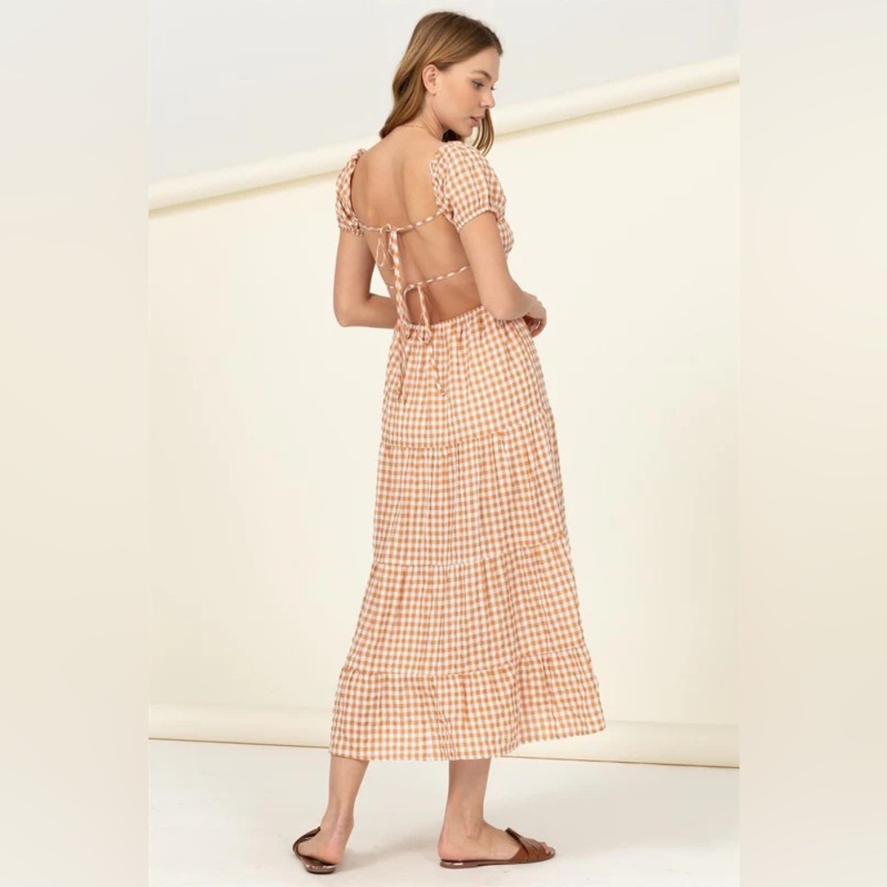 Boohoo Pull Sleeve Gingham Midi Dress